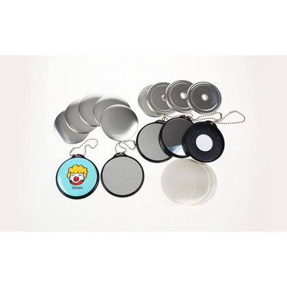 100 badges Porte-clés Miroir avec chainette - 37mm 